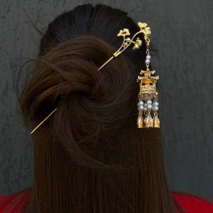Металева шпилька для волосся зі світлодіодом Гінкго "Класичний китайський ліхтарик" Біла